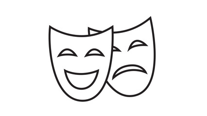 Comedy and tragedy theater line icon masks vector illustration