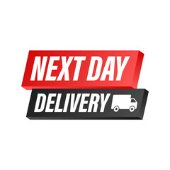 Flat set with red next day delivery on white background for promo design. Business vector icon