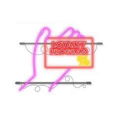 Loyalty program in neon style. Discount coupon. 3d coupon reward. Discount, loyalty program, promotion