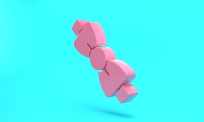 Pink Bow tie icon isolated on turquoise blue background. Minimalism concept. 3D render illustration