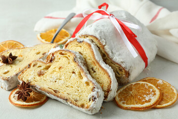 Concept of German dessert - Stollen, close up