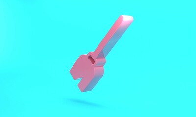Pink Witches broom icon isolated on turquoise blue background. Happy Halloween party. Minimalism concept. 3D render illustration