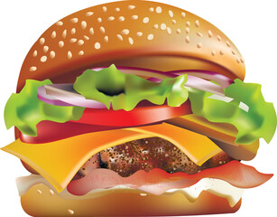fresh big cheeseburger isolated on white background