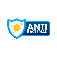 Anti bacterial and virus solution. 3d shield icon. White background - obrazy, fototapety, plakaty