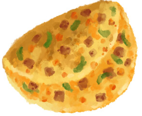 Egg omlette breakfast fried egg with carrot spinash mushroom topping watercolor hand painting illustration