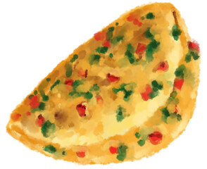 Egg omlette breakfast fried egg with carrot spinash mushroom topping watercolor hand painting illustration