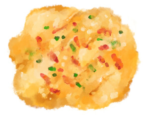 Egg omlette breakfast fried egg with carrot spinash mushroom topping watercolor hand painting illustration