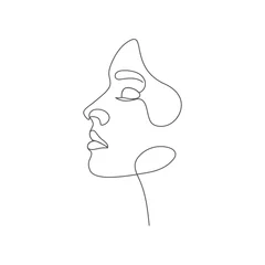 Peel and stick wall murals One line Woman face one line drawing young girl single line portrait line illustration vector artwork