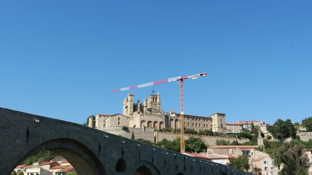 Cathedrale Pont Neuf Beziers Cathedral and new bridge of Beziers Herault Occitanie South of France