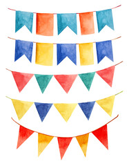 Watercolor, birthday party, flag, garland, illustration, decoration 