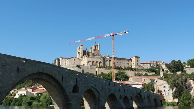 Cathedrale Pont Neuf Beziers Cathedral and new bridge of Beziers Herault Occitanie South of France