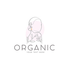 Organic feminine women face natural beauty line art logo linear drawing