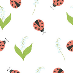 Seamless pattern with ladybug and Flower Muguet