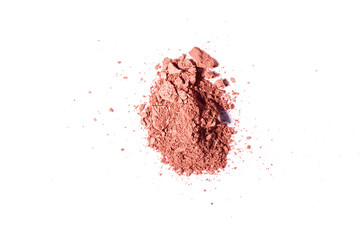 Powder makeup on white background.  Pile of ground makeup powder isolated on solid background. 