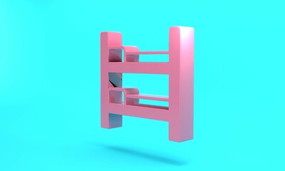 Pink Bunk bed icon isolated on turquoise blue background. Minimalism concept. 3D render illustration