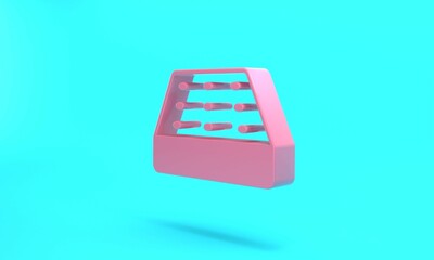 Pink Mattress icon isolated on turquoise blue background. Padded comfortable sleeping bed mattress. Minimalism concept. 3D render illustration