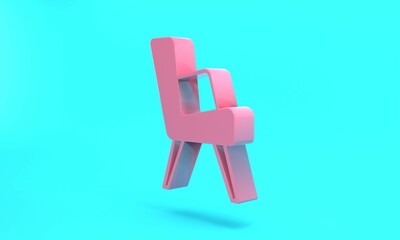 Pink Armchair icon isolated on turquoise blue background. Minimalism concept. 3D render illustration