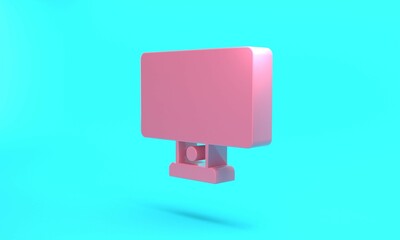 Pink Computer monitor icon isolated on turquoise blue background. PC component sign. Minimalism concept. 3D render illustration