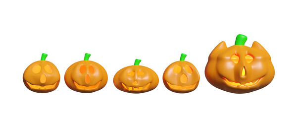 3d halloween pumpkin holiday party with Scared Jack O Lantern and candle light in orange pumpkin isolated. 3d render illustration