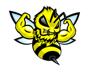 Icon strong bee in flight on a white background.