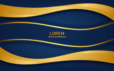 golden abstract wave curved and lines vector illustration on dark blue background. luxury style