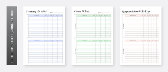 Chore chart for kids. Cleaning Checklist Planner. Weekly Chore Chart Template. Responsibility Checklist Planner Template Design. Minimalist Planner Template Set. Planner Set & Planner Bundle Design.