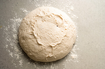 Fresh raw sourdough bread dough, baking homemade healthy bread.