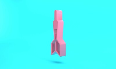 Pink Dart arrow icon isolated on turquoise blue background. Minimalism concept. 3D render illustration
