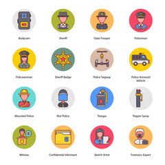 Law Enforcement Flat Round Icons - Vectors