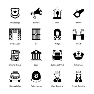 Law Enforcement Glyph Icons - Solid, Vectors