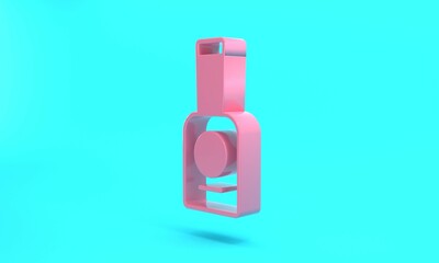 Pink Bottle of nail polish icon isolated on turquoise blue background. Minimalism concept. 3D render illustration