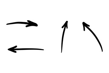 Hand drawn black arrows icon set isolated on white background
