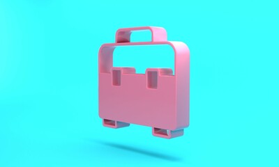 Pink Toolbox icon isolated on turquoise blue background. Tool box sign. Minimalism concept. 3D render illustration
