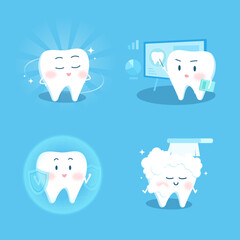 Cartoon illustrations about teeth and dental health, whitte tooth