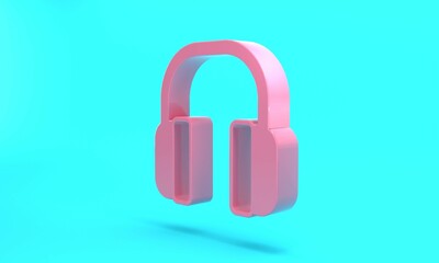 Pink Noise canceling headphones icon isolated on turquoise blue background. Headphones for ear protection from noise. Minimalism concept. 3D render illustration
