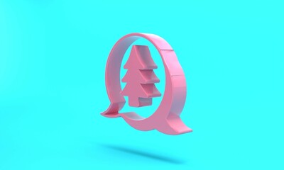 Pink Tree icon isolated on turquoise blue background. Forest symbol. Minimalism concept. 3D render illustration
