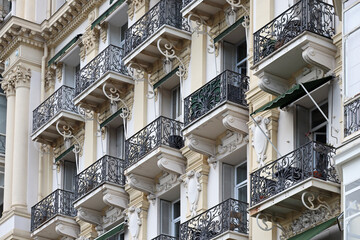 Close up of the Excelsior Régina Palace facade, a luxury hotel in Nice located on the hill of...