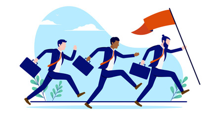 Business leadership - Team of businessmen following the leader towards greatness and success. Flat design vector illustration with white background