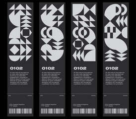 Ticket vector template layout with abstract Bauhaus geometric pattern, vector circle, triangle, and square lines.  Useful for banners, posters, flyers, prints, labels, tickets.