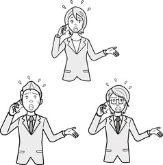 携帯電話をかけるビジネスマン、ビジネスウーマン