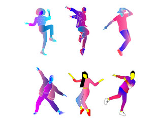 Fototapeta na wymiar DANCE PEOPLE ILLUSTRATION COLLECTION WITH NEON COLOR