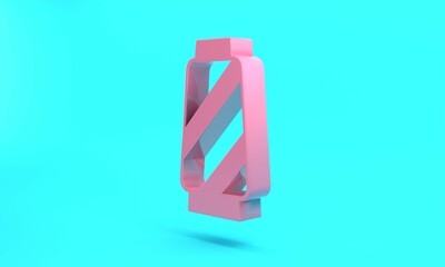 Pink Sewing thread on spool icon isolated on turquoise blue background. Yarn spool. Thread bobbin. Minimalism concept. 3D render illustration