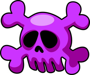 Crâne violet Os croisés Icône Personnage de dessin animé isolé - Collection de griffonnages de crânes