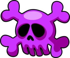 Cercles muraux Dessiner Crâne violet Os croisés Icône Personnage de dessin animé isolé - Collection de griffonnages de crânes