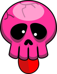 Crâne rose avec personnage de dessin animé d& 39 icône de langue isolé - Collection de doodles de crânes