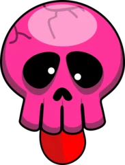 Photo sur Plexiglas Dessiner Crâne rose avec personnage de dessin animé d& 39 icône de langue isolé - Collection de doodles de crânes