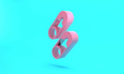 Pink Classic closed steel safety pin icon isolated on turquoise blue background. Minimalism concept. 3D render illustration