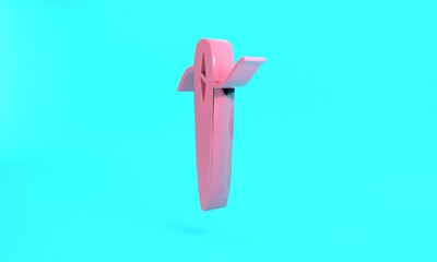 Pink Needle for sewing with thread icon isolated on turquoise blue background. Tailor symbol. Textile sew up craft sign. Embroidery tool. Minimalism concept. 3D render illustration