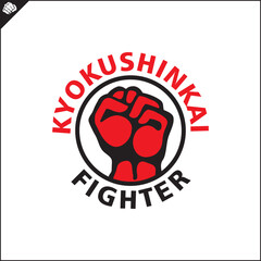 Emblem of kyokushin karate power fist . Vector.
