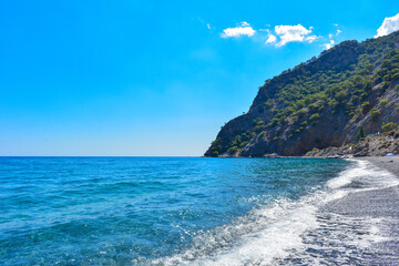 Fototapeta premium Mashali Beach in Agia Roumeli, Hafenort an der Südwestküste Kretas am Libyschen Meer